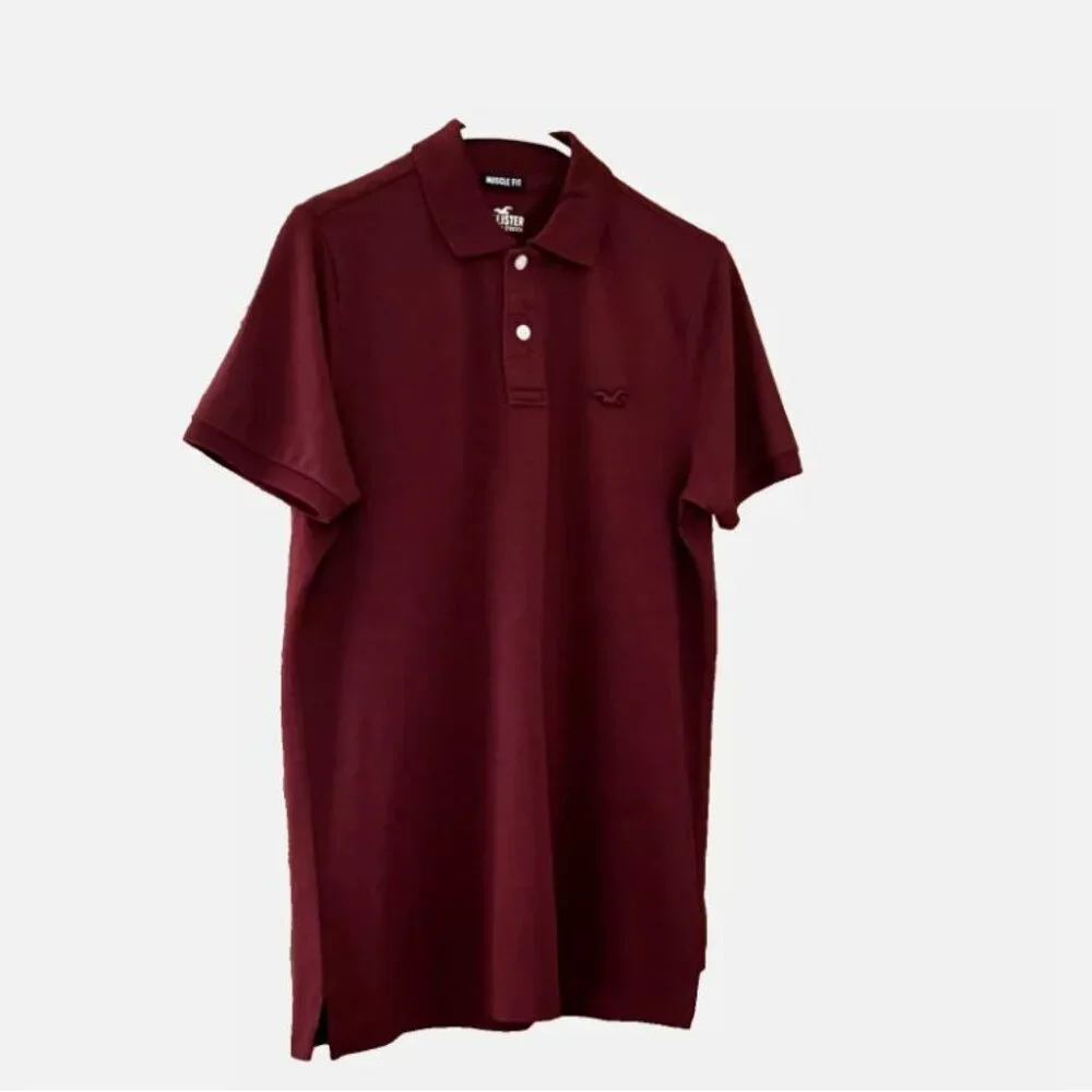 Hollister Men's Advanced Stretch Icon Logo Pique Polo Shirt In Burgundy Size M - Picture 5 of 6